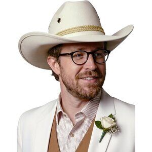Men's Cream Western Suede Wide Brim Braided Band Classic Fedora Cowboy Felt Hat